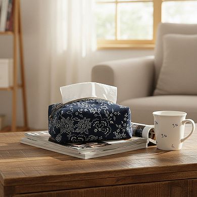 Floral Fabric Tissue Holder with Zippered Soft Cover