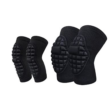 2 Pc Sports Knee Pads with Segmented Shock Absorbing Cushion and Stretch Compression Sleeve Support