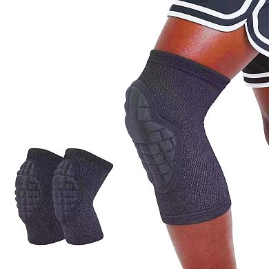 2 Pc Sports Knee Pads with Segmented Shock Absorbing Cushion and Stretch Compression Sleeve Support