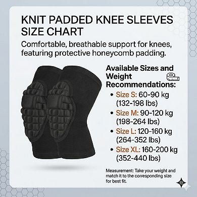 2 Pc Sports Knee Pads with Segmented Shock Absorbing Cushion and Stretch Compression Sleeve Support