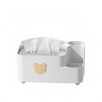 Multi-Compartment Plastic Tissue Box Organizer with Side Storage
