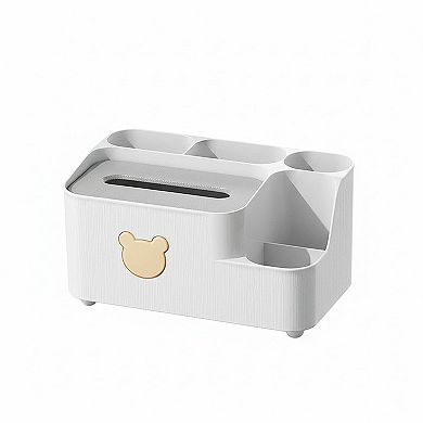 Multi-Compartment Plastic Tissue Box Organizer with Side Storage