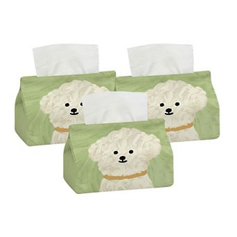3 pc Illustrated Dog Fabric Tissue Holder Decorative Soft Cover