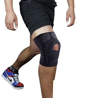 1 Pc Sports Knee Support Brace with Side Stabilizer Springs and Gel Patella Ring Compression Wrap