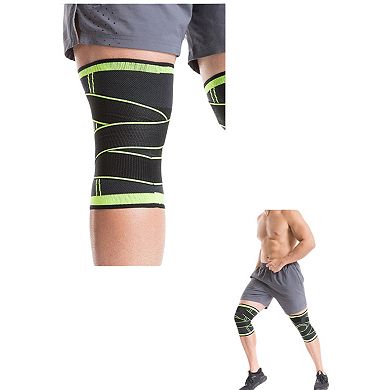 Running Knee Compression Sleeves 2 Pc with Adjustable Strap Support and Breathable Athletic Fit