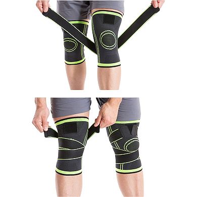 Running Knee Compression Sleeves 2 Pc with Adjustable Strap Support and Breathable Athletic Fit