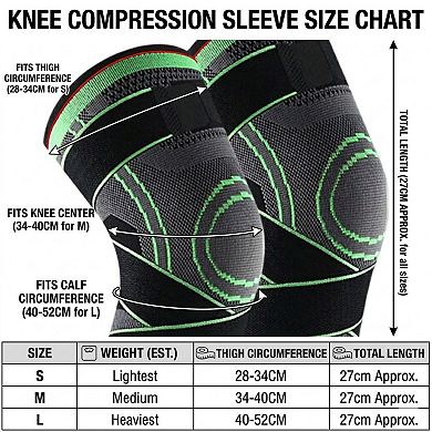 Running Knee Compression Sleeves 2 Pc with Adjustable Strap Support and Breathable Athletic Fit