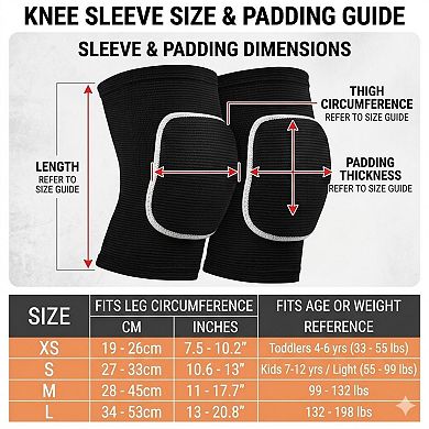 Volleyball Knee Pads 2 Pc Elastic Sleeve with Shock Absorbing Cushion for Court Protection