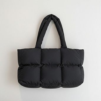Women's Quilted Puffer Tote Bag with Padded Structure and Soft Top Handles