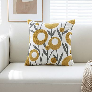 Decorative Embroidered Botanical Throw Pillow Cover Textured Fabric Square Cushion Cover Single Pack