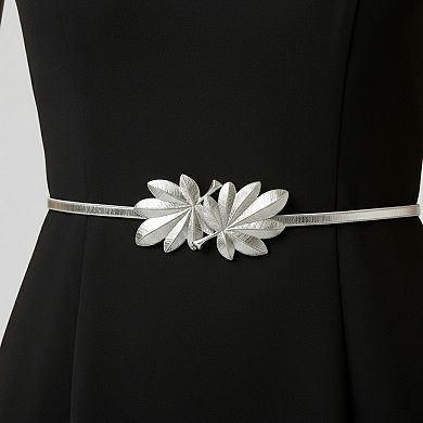 Women's Slim Metal Leaf Accent Waist Belt Decorative Fashion Belt