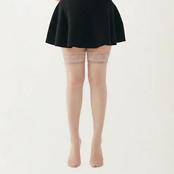 Women's Plus Size Lace Top Thigh High Stockings with Stretch Fit and Smooth Sheer Finish