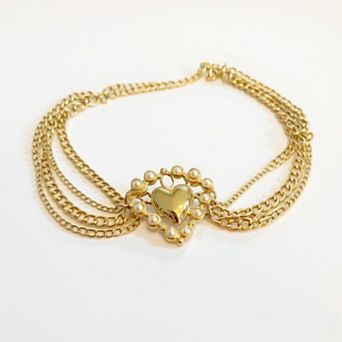 Women's Multi Chain Heart Charm Waist Belt with Pearl Detail Decorative Fashion Accessory