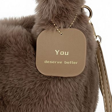 Women's Faux Fur Hobo Shoulder Bag with Soft Texture Top Handle and Removable Crossbody Strap