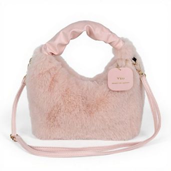 Women's Faux Fur Hobo Shoulder Bag with Soft Texture Top Handle and Removable Crossbody Strap