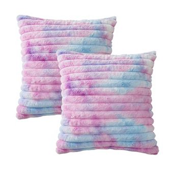Plush Tie-Dye Decorative Throw Pillow Covers 2 Pack with Ribbed Texture Square Cushion Covers