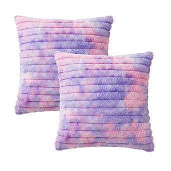 Plush Tie-Dye Decorative Throw Pillow Covers 2 Pack with Ribbed Texture Square Cushion Covers