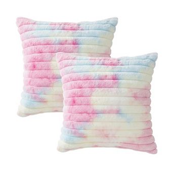 Plush Tie-Dye Decorative Throw Pillow Covers 2 Pack with Ribbed Texture Square Cushion Covers