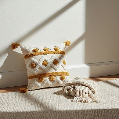 Textured Tufted Decorative Throw Pillow Cover Geometric Pattern Tassel Corner Accent Cushion Cover