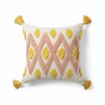 Textured Tufted Decorative Throw Pillow Cover Geometric Pattern Tassel Corner Accent Cushion Cover