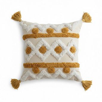 Textured Tufted Decorative Throw Pillow Cover Geometric Pattern Tassel Corner Accent Cushion Cover