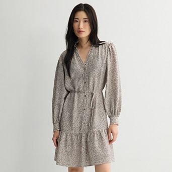 Women's Sonoma Goods For Life® Ruffle Neck Button-Down Mini Dress