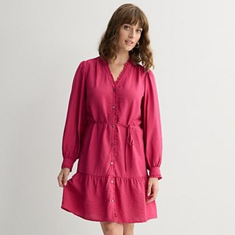 Women's Sonoma Goods For Life® Ruffle Neck Button-Down Mini Dress