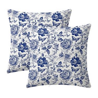 Decorative Floral Print Throw Pillow Covers 2-Pack Soft Woven Square Cushion Covers