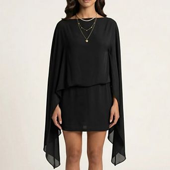 Women's Mini Dress with Sheer Draped Long Sleeves and Fitted Skirt Elegant Party Outfit