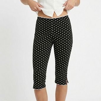 Polka Dot Capri Pants Mid Rise Stretch Fit Cropped Length Slim Silhouette