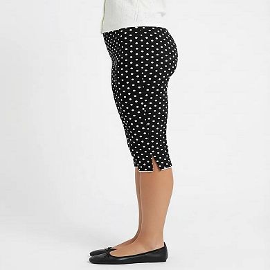 Polka Dot Capri Pants Mid Rise Stretch Fit Cropped Length Slim Silhouette