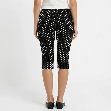 Polka Dot Capri Pants Mid Rise Stretch Fit Cropped Length Slim Silhouette