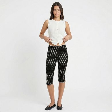 Polka Dot Capri Pants Mid Rise Stretch Fit Cropped Length Slim Silhouette