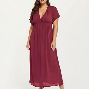 Plus Size Maxi Dress with Deep V Neck Short Sleeve Loose Fit Flowy Casual Long Dress