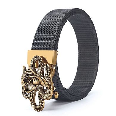 Women's Nylon Belt with Gold Cobra Buckle - Bold Statement Buckle Belt