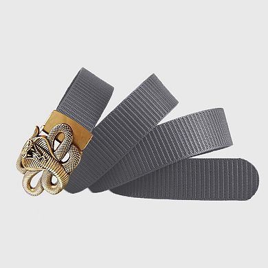 Women's Nylon Belt with Gold Cobra Buckle - Bold Statement Buckle Belt