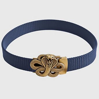 Women's Nylon Belt with Gold Cobra Buckle - Bold Statement Buckle Belt