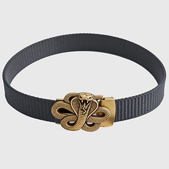 Women's Nylon Belt with Gold Cobra Buckle - Bold Statement Buckle Belt