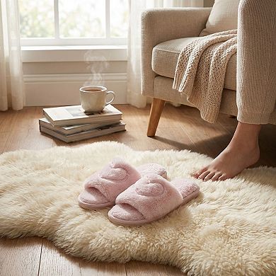 Women's Plush Heart Detail Slide Slippers with Cushioned Sole