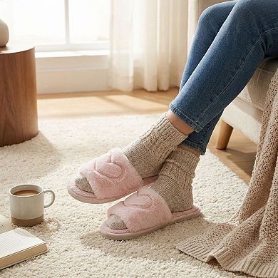 Women's Plush Heart Detail Slide Slippers with Cushioned Sole