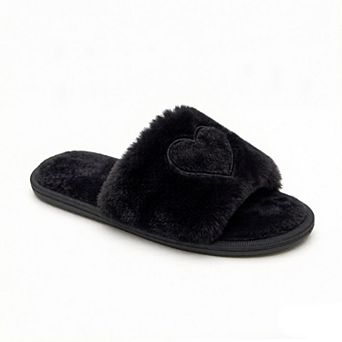 Women's Plush Heart Detail Slide Slippers with Cushioned Sole