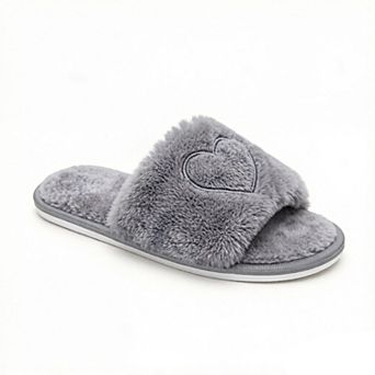 Women's Plush Heart Detail Slide Slippers with Cushioned Sole