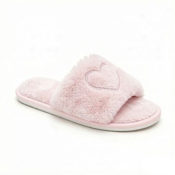 Women's Plush Heart Detail Slide Slippers with Cushioned Sole