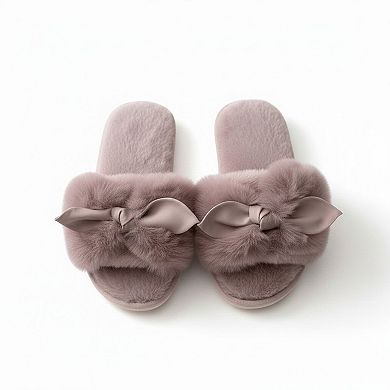 Women's Plush Slide Slippers with 3D Animal Ear Detail