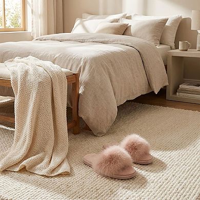 Women's Plush Faux Fur Slide Slippers with Fluffy Strap