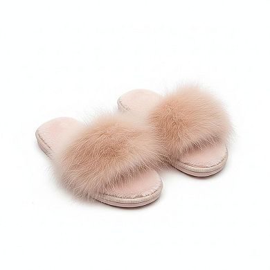 Women's Plush Faux Fur Slide Slippers with Fluffy Strap