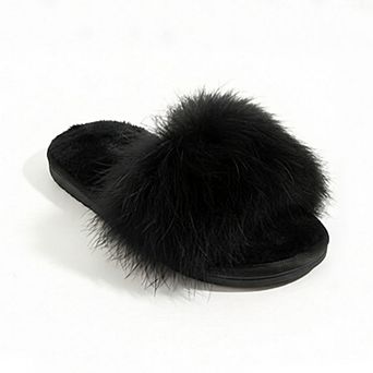 Women's Plush Faux Fur Slide Slippers with Fluffy Strap