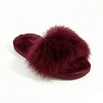 Women's Plush Faux Fur Slide Slippers with Fluffy Strap