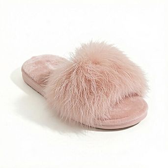 Women's Plush Faux Fur Slide Slippers with Fluffy Strap