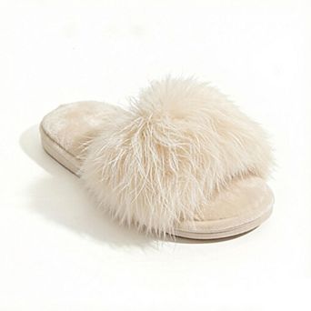 Women's Plush Faux Fur Slide Slippers with Fluffy Strap